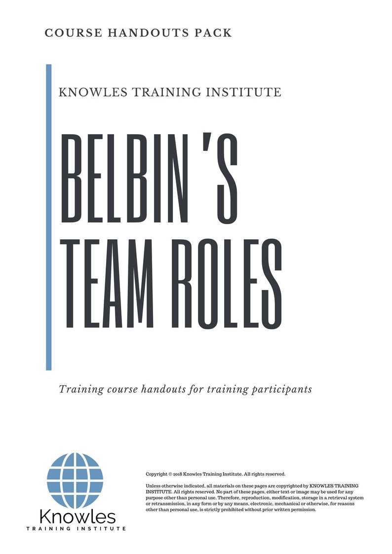 Belbin’S Team Roles Training Course in Sweden Handouts
