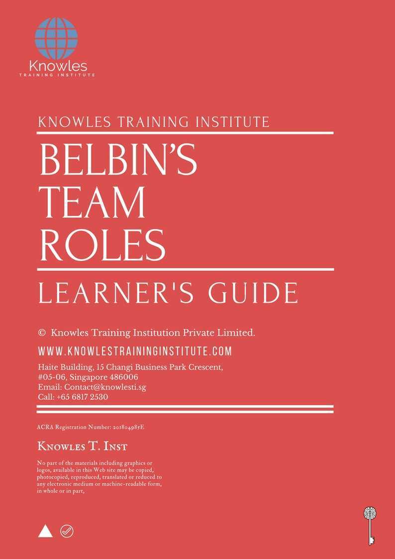 Belbin’S Team Roles Training Course in Sweden Learner’s Guide